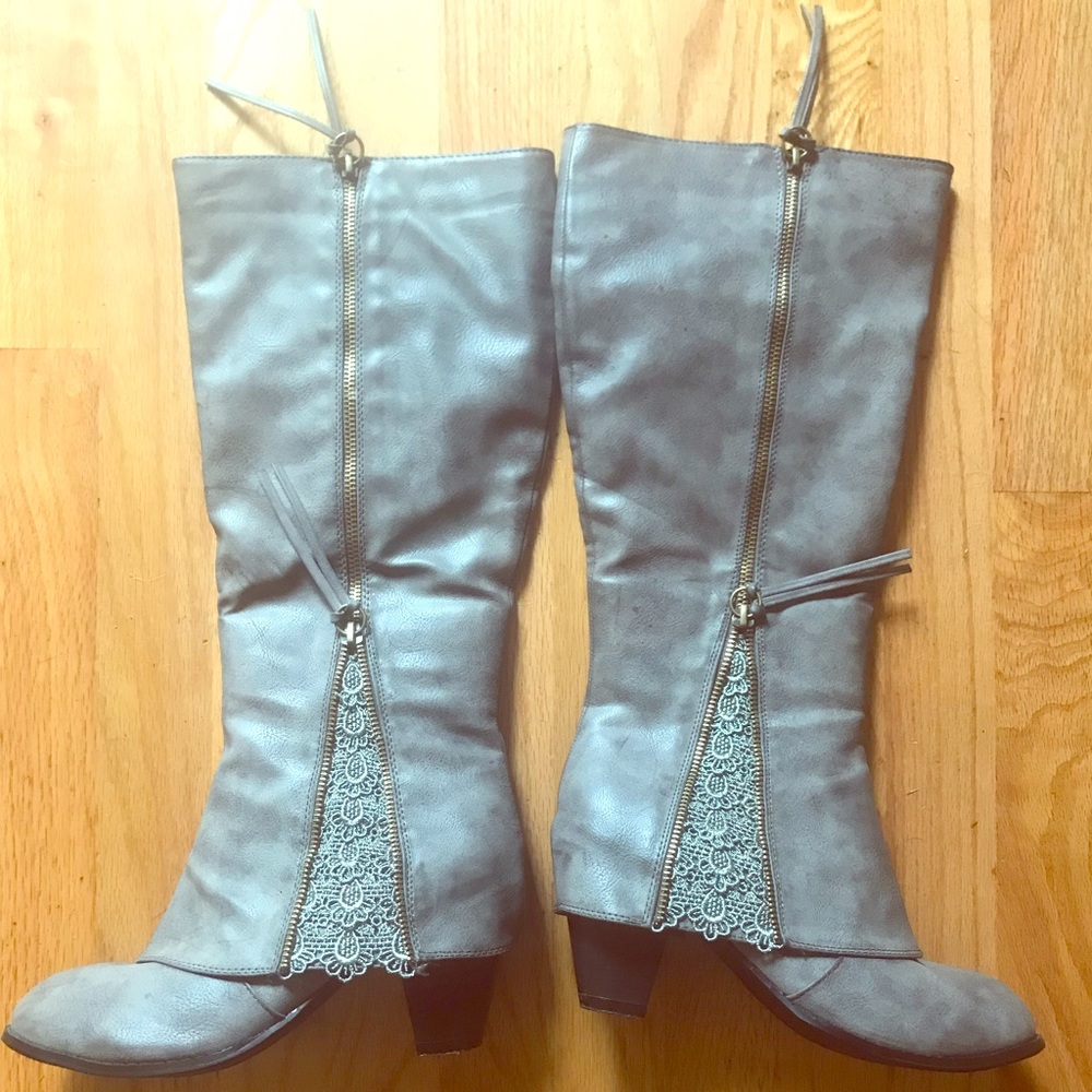 Gray Southern Sass boots with lace details